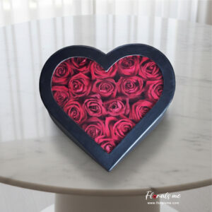 FBB-07 ROMANTIC RED HEART BOX กล่องดอกไม้สีดำทรงหัวใจ สื่อรัก