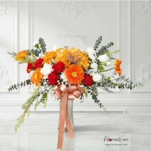 FV-02 EXOTIC FIERY LUXURY VASE แจกันดอกไม้สีส้ม-แดง (Orange & Red) จัดทรงพุ่มหรู จาก Floralsme