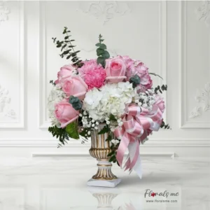 FV-07 SUGAR CANDY VASE แจกันกุหลาบชมพูผสมไฮเดรนเยีย (Pink Roses & Hydrangeas) จัดทรงพุ่มหรู จาก Floralsme