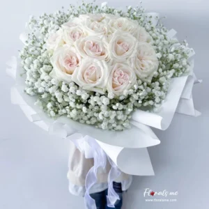 FR-64 Glamorous White Roses Valentine Bouquet