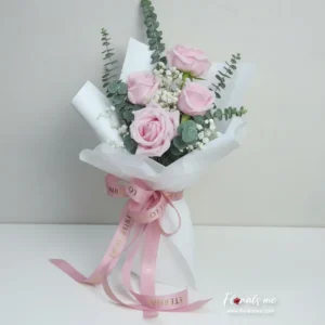 ภาพสินค้าจริง FR-72 ช่อกุหลาบชมพู 4 ดอก สไตล์เกาหลี ร้านดอกไม้ Floralsme ส่งปริมณฑล