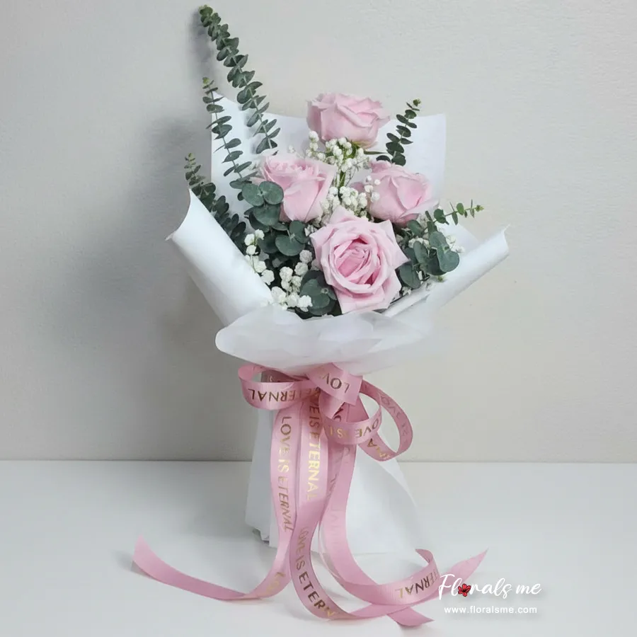 สั่งดอกไม้วาเลนไทน์ FR-72 4 Pink Roses Valentine Bouquet กุหลาบชมพูรักหวานซึ้ง บริการส่งทั่วกรุงเทพฯ