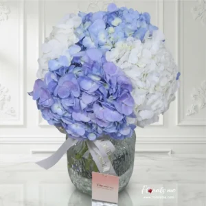 FV-25 HEAVENLY BLUE VASE ดอกไฮเดรนเยียคัดเกรด ในแจกันแก้วใส
