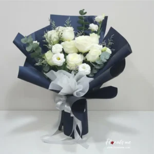 FR92 ELEGANT NAVY WHITE ROSES ของขวัญแสดงความยินดี เรียบหรู