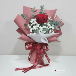 ช่อกุหลาบแดง 1 ดอก ห่อกระดาษแดง