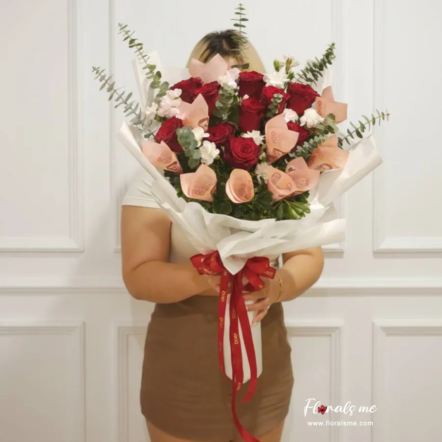 ช่อดอกกุหลาบ ใส่เงิน