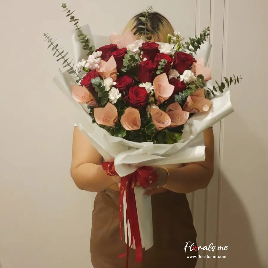 ช่อดอกกุหลาบ ใส่เงิน