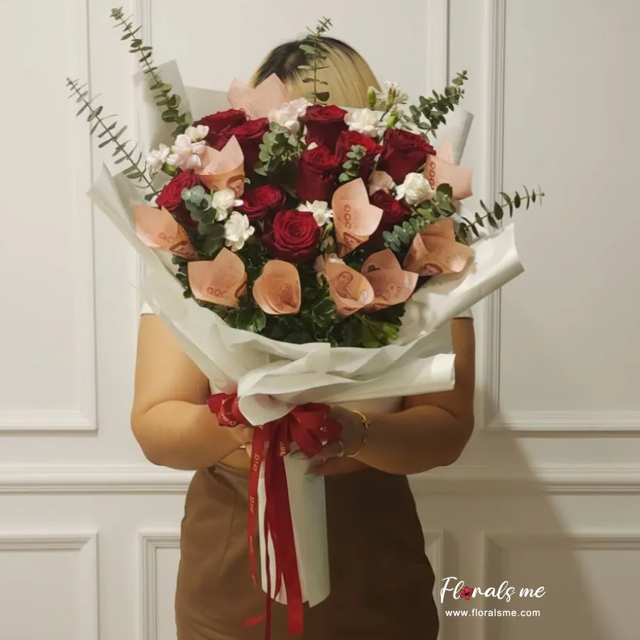 ช่อดอกกุหลาบ ใส่เงิน